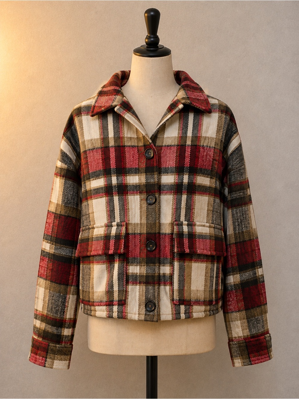 Yeokou Red Plaid Teddy Jacket - Women's Size S